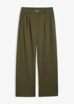 bonprix bonprix Pantalón de pinzas de mezcla de viscosa Verde oliva oscuro