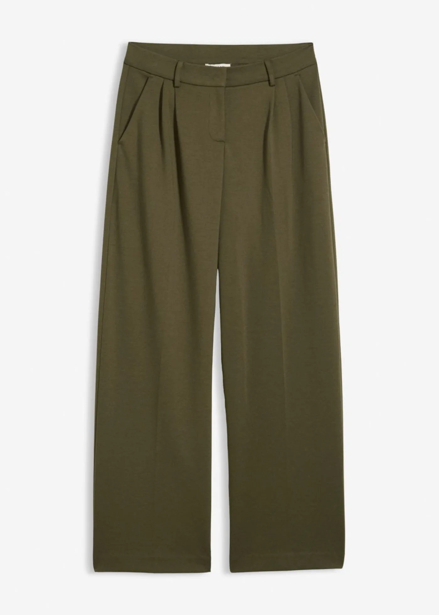 bonprix bonprix Pantalón de pinzas de mezcla de viscosa Verde oliva oscuro
