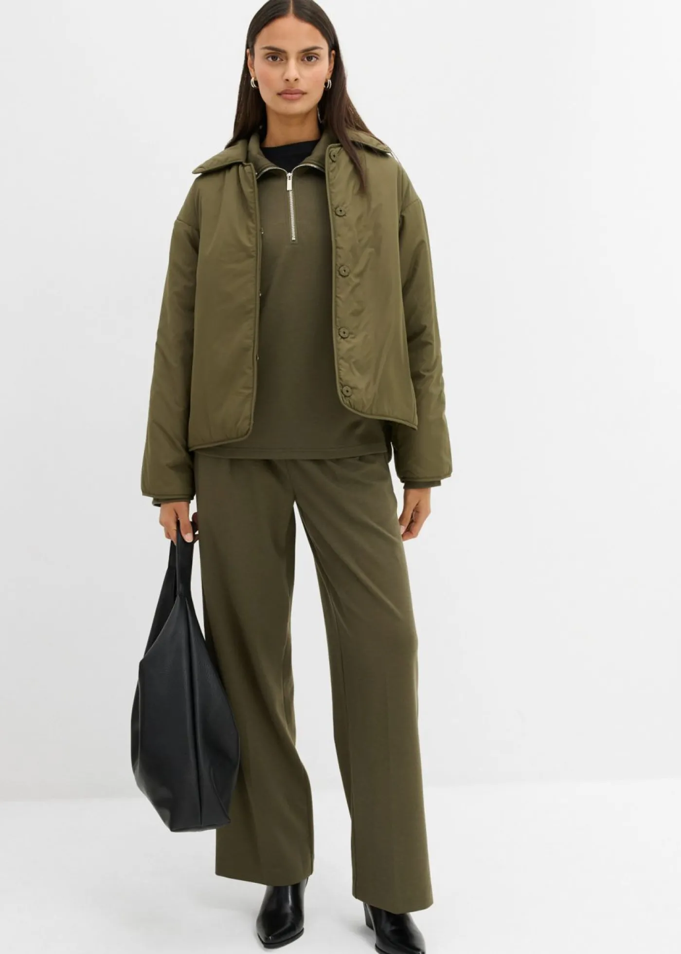 bonprix bonprix Pantalón de pinzas de mezcla de viscosa Verde oliva oscuro