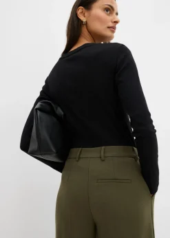 bonprix bonprix Pantalón de pinzas de mezcla de viscosa Verde oliva oscuro