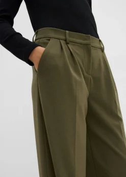 bonprix bonprix Pantalón de pinzas de mezcla de viscosa Verde oliva oscuro