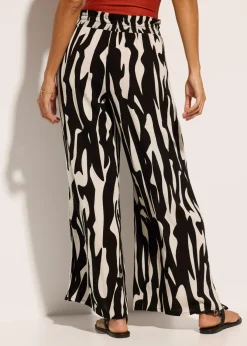 bonprix bonprix Pantalón de playa de viscosa fluida Caqui/negro con estampado gráfico Online