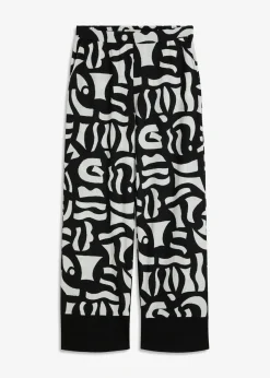 bonprix bonprix Pantalón de punto Negro-Blanco lana con estampado gráfico Sale