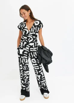 bonprix bonprix Pantalón de punto Negro-Blanco lana con estampado gráfico Sale