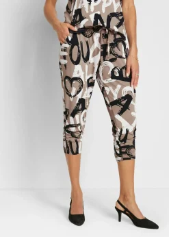 bonprix bonprix Pantalón de punto Marrón grisáceo-negro-blanco estampado Outlet