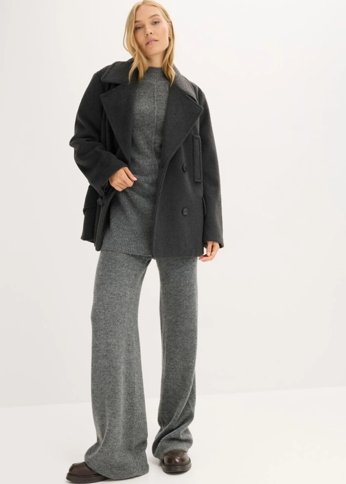 bonprix bonprix Pantalón de punto antracita jaspeado moteado