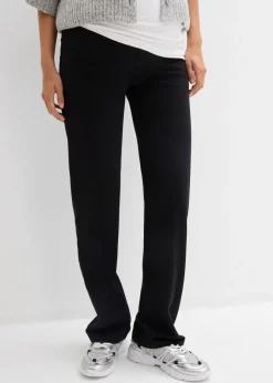 bonprix bonprix Pantalón de punto 2 en 1 con cinturilla doblada para durante y después del embarazo Negro Sale