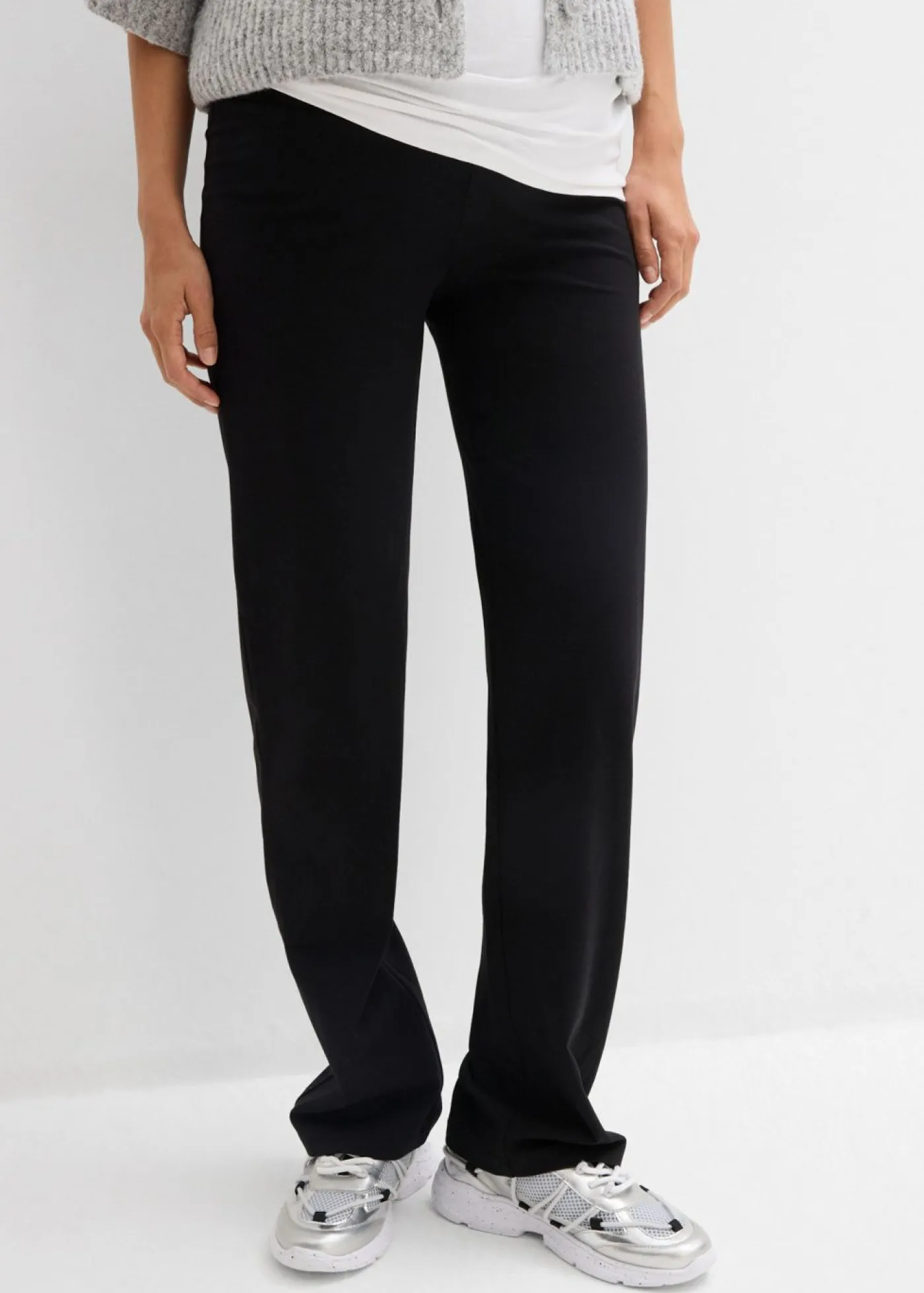 bonprix bonprix Pantalón de punto 2 en 1 con cinturilla doblada para durante y después del embarazo Negro Sale