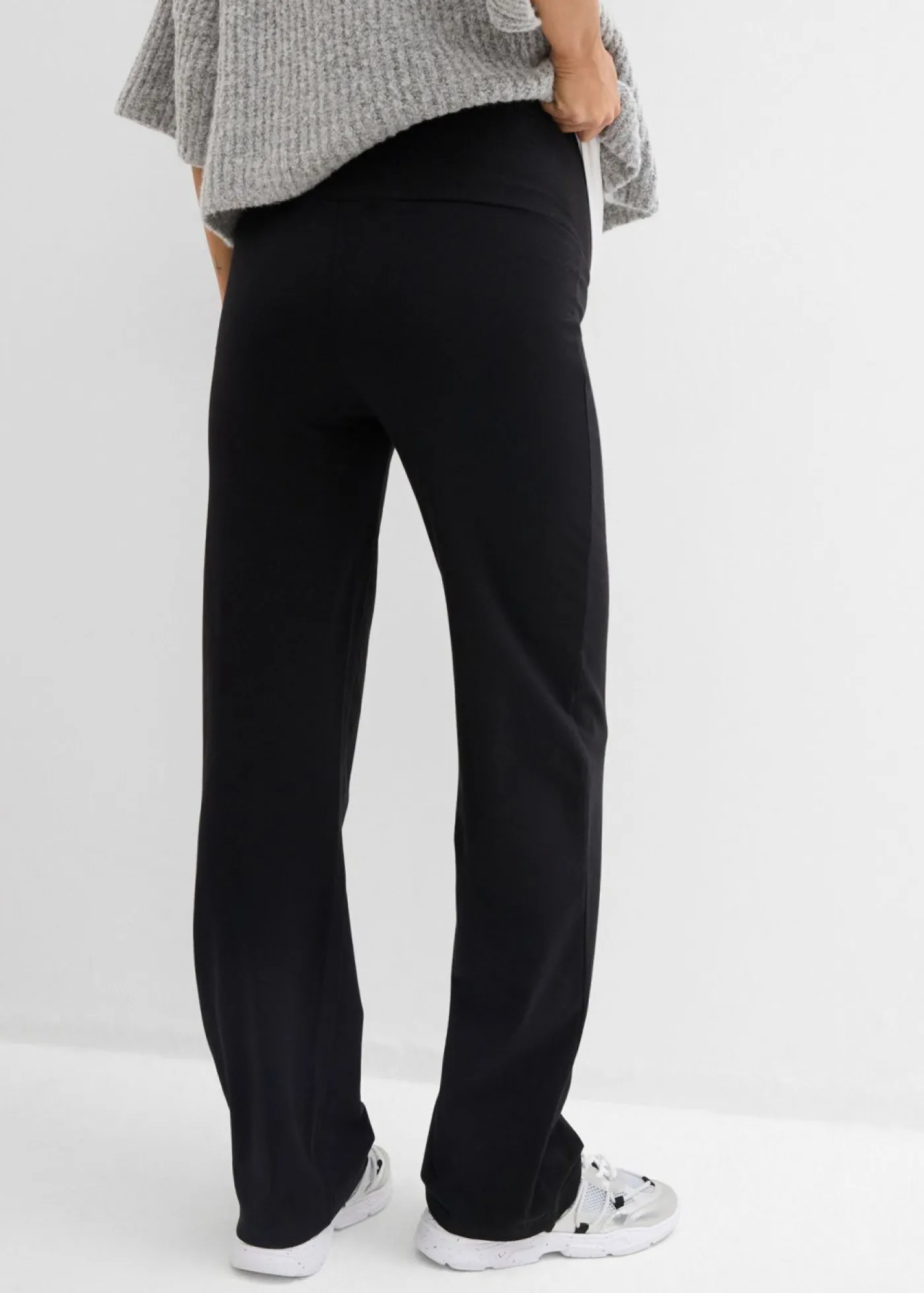 bonprix bonprix Pantalón de punto 2 en 1 con cinturilla doblada para durante y después del embarazo Negro Sale