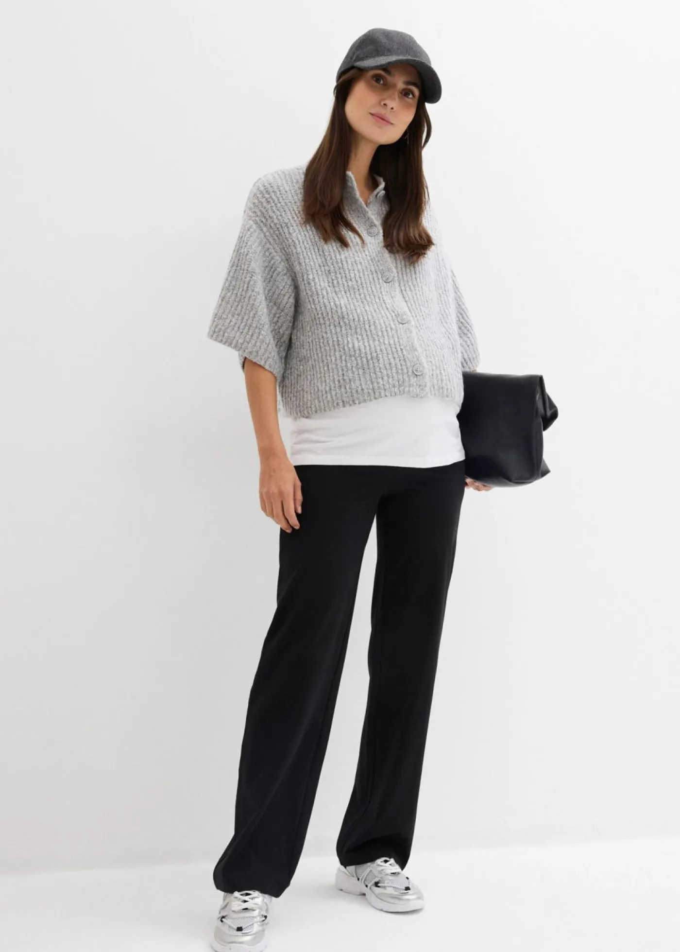 bonprix bonprix Pantalón de punto 2 en 1 con cinturilla doblada para durante y después del embarazo Negro Sale