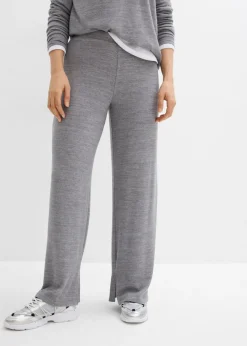 bonprix bonprix Pantalón de punto con aspecto de punto gris jaspeado moteado Sale