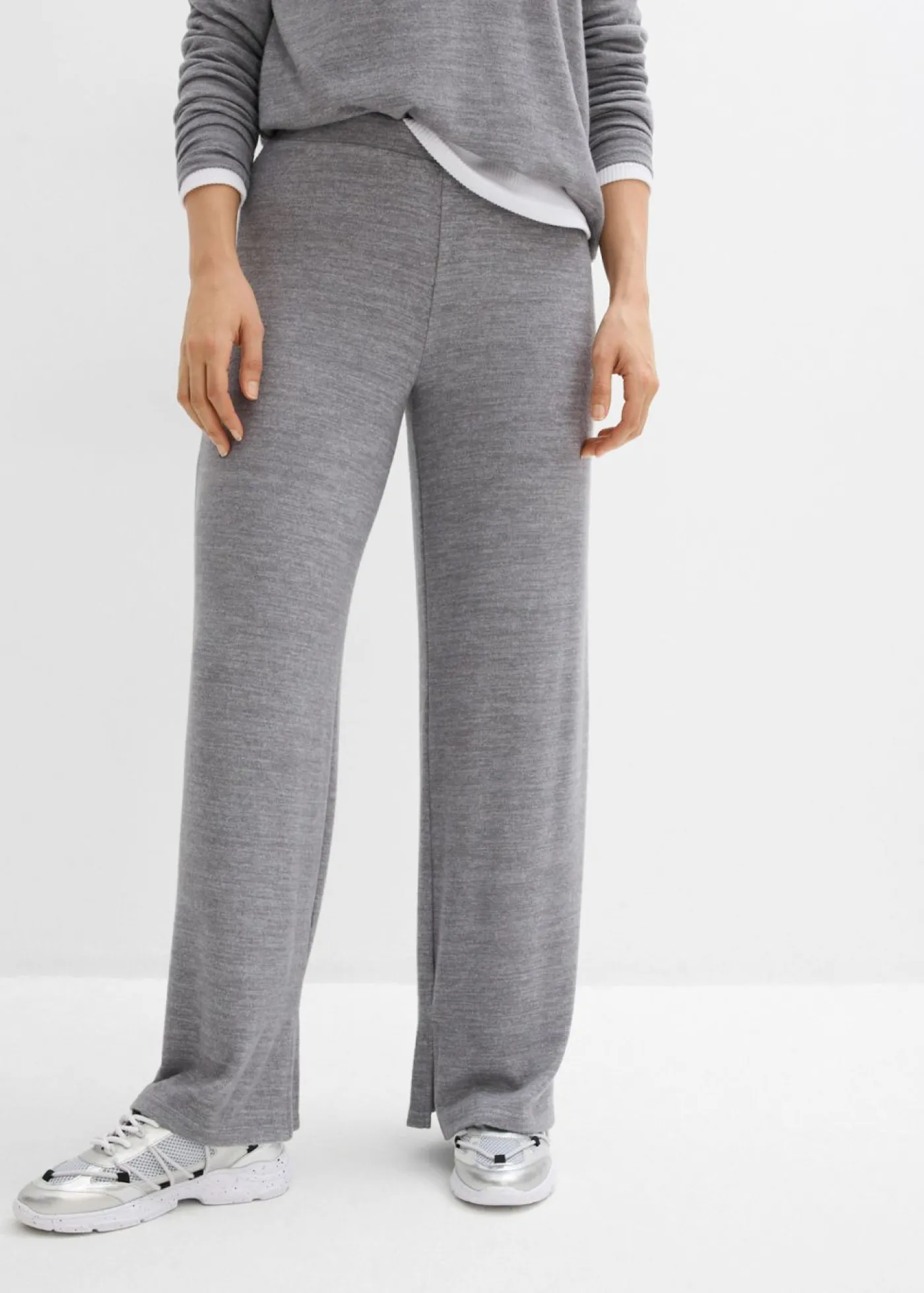 bonprix bonprix Pantalón de punto con aspecto de punto gris jaspeado moteado Sale