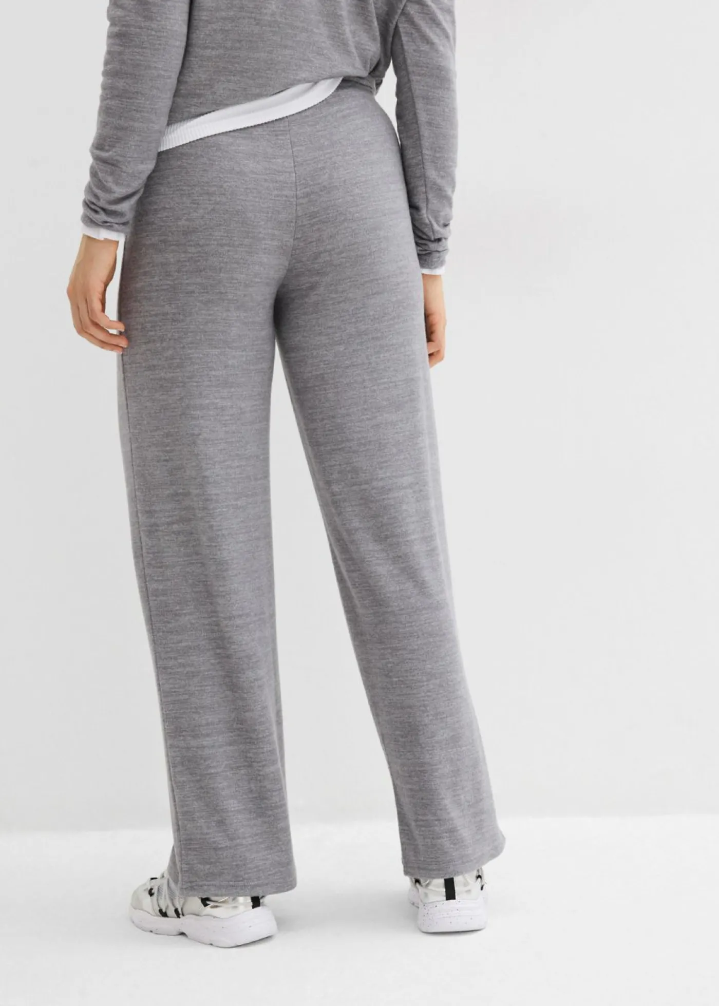 bonprix bonprix Pantalón de punto con aspecto de punto gris jaspeado moteado Sale