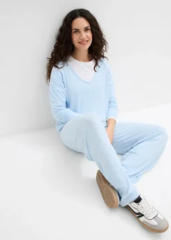bonprix bonprix Pantalón de punto con aspecto de punto azul pálido moteado Sale