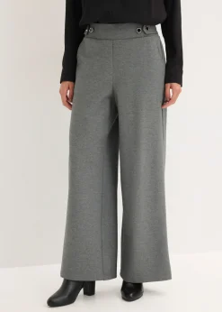 bonprix bonprix Pantalón de punto con cierre decorativo Gris jaspeado Sale