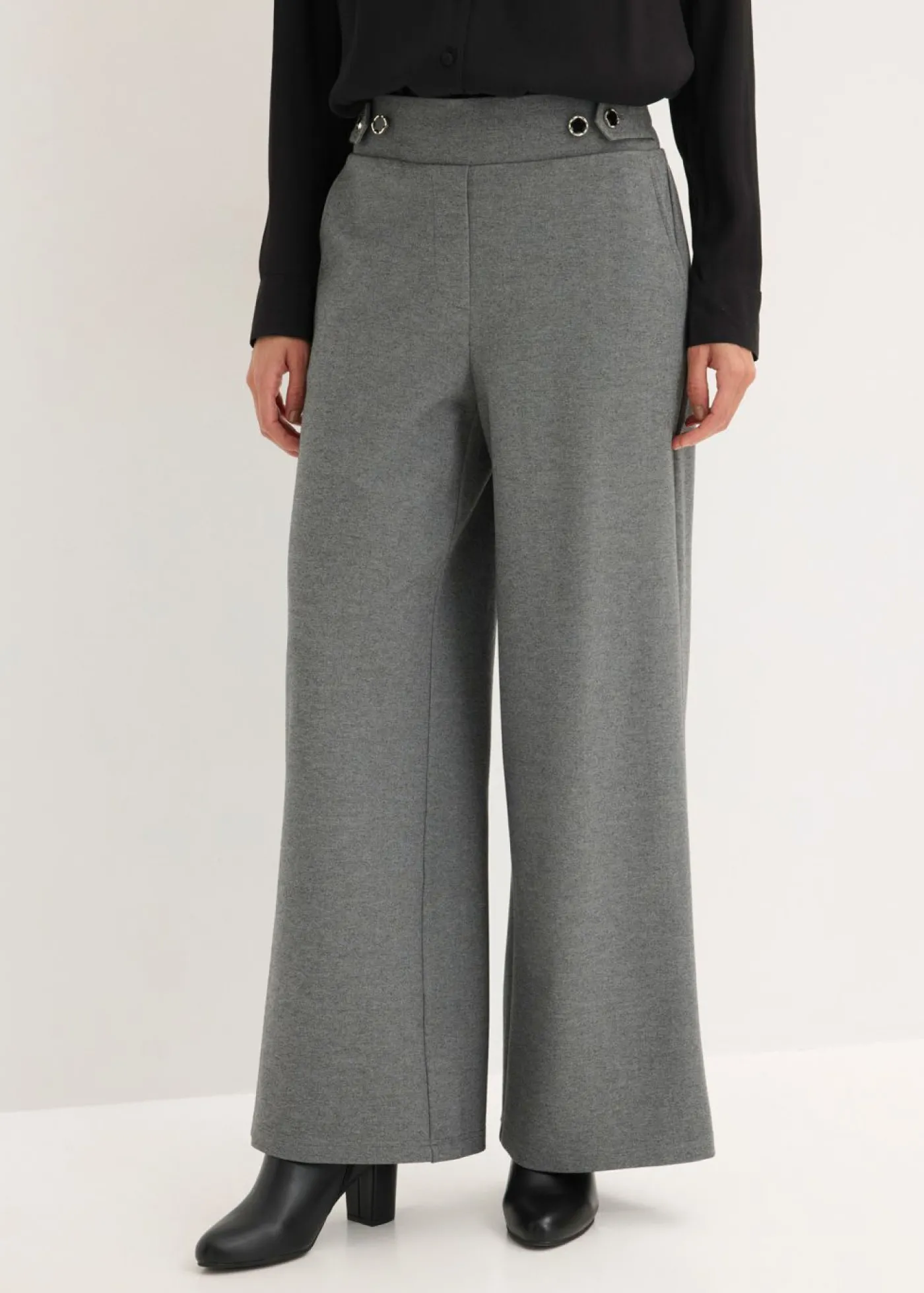 bonprix bonprix Pantalón de punto con cierre decorativo Gris jaspeado Sale