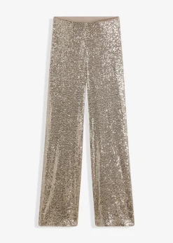 bonprix bonprix Pantalón de punto con lentejuelas Piedra