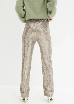 bonprix bonprix Pantalón de punto con lentejuelas Piedra