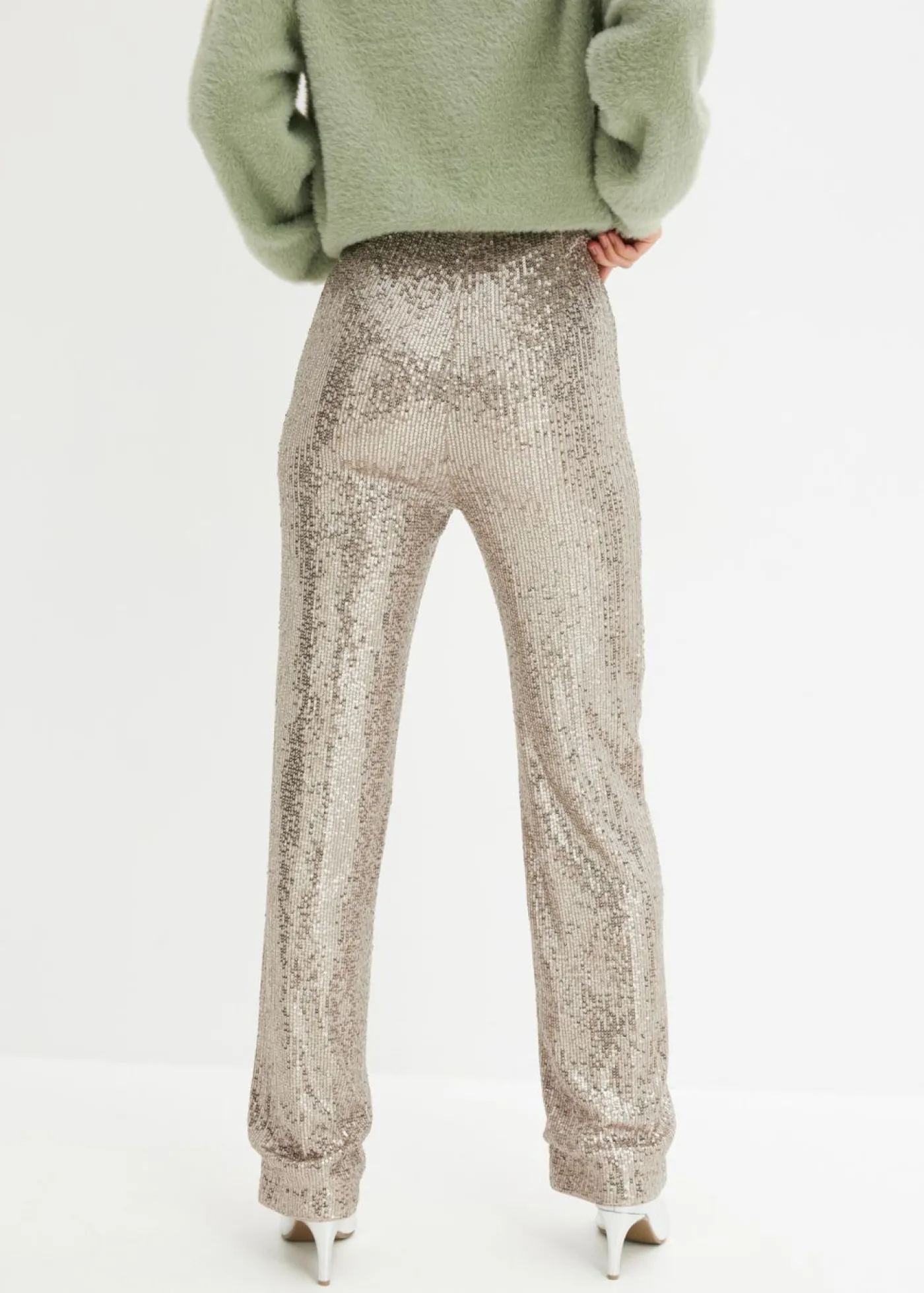 bonprix bonprix Pantalón de punto con lentejuelas Piedra
