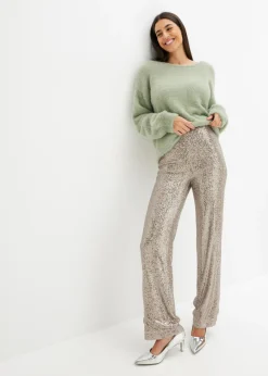 bonprix bonprix Pantalón de punto con lentejuelas Piedra