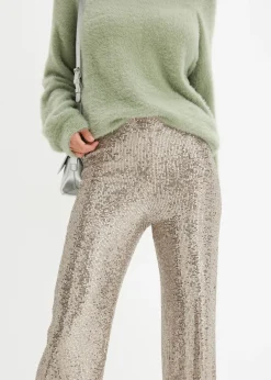 bonprix bonprix Pantalón de punto con lentejuelas Piedra