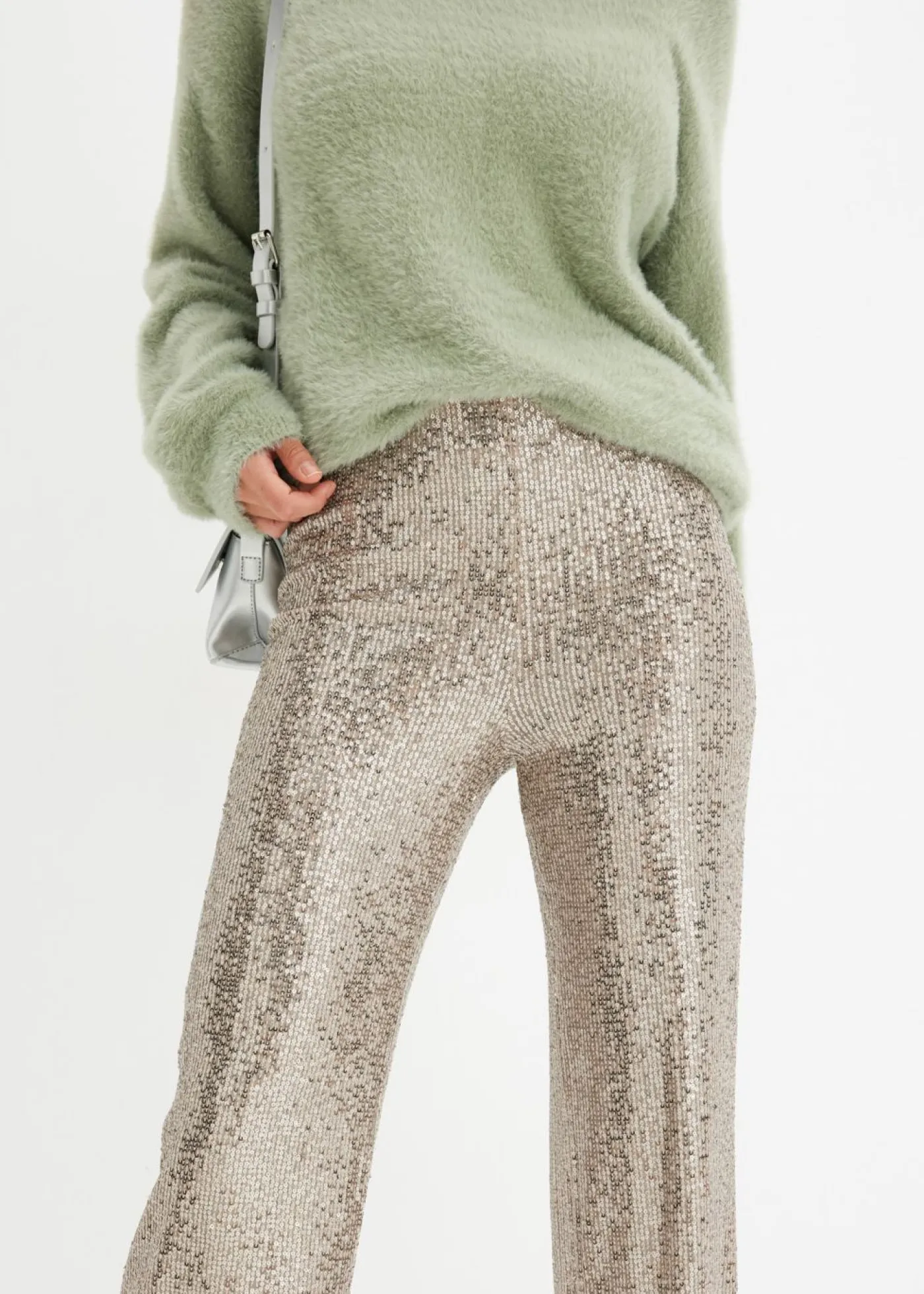 bonprix bonprix Pantalón de punto con lentejuelas Piedra