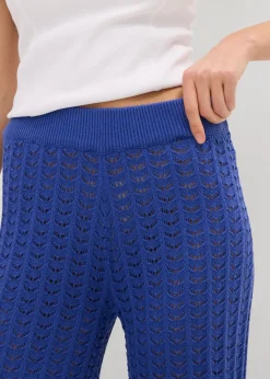 bonprix bonprix Pantalón de punto con patrón calado Azul zafiro Best