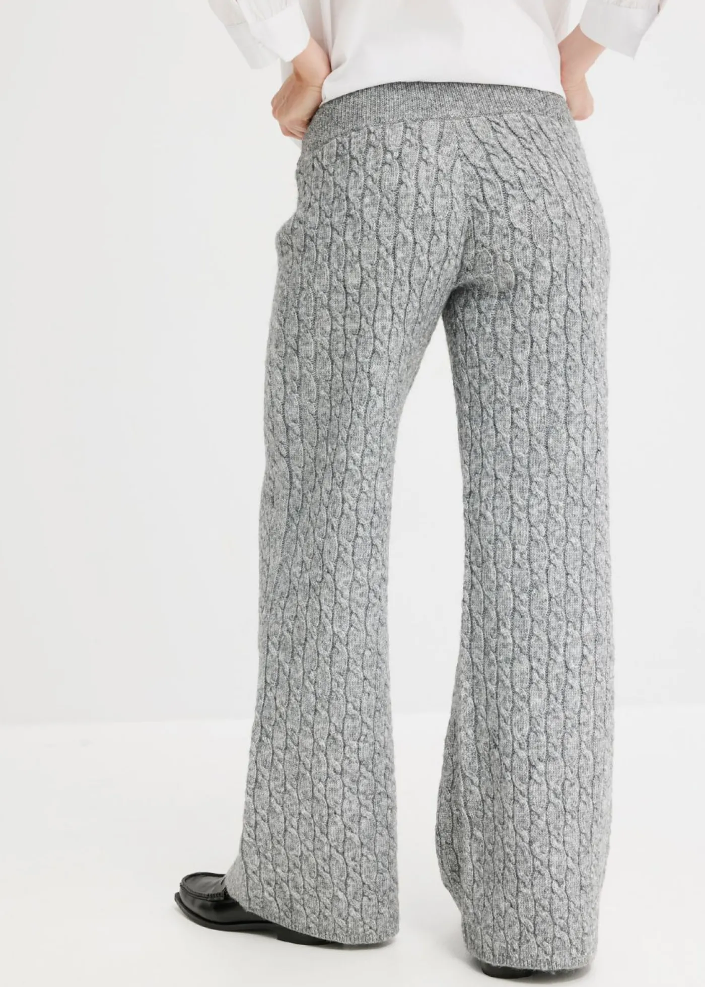 bonprix bonprix Pantalón de punto con patrón trenzado Gris jaspeado New