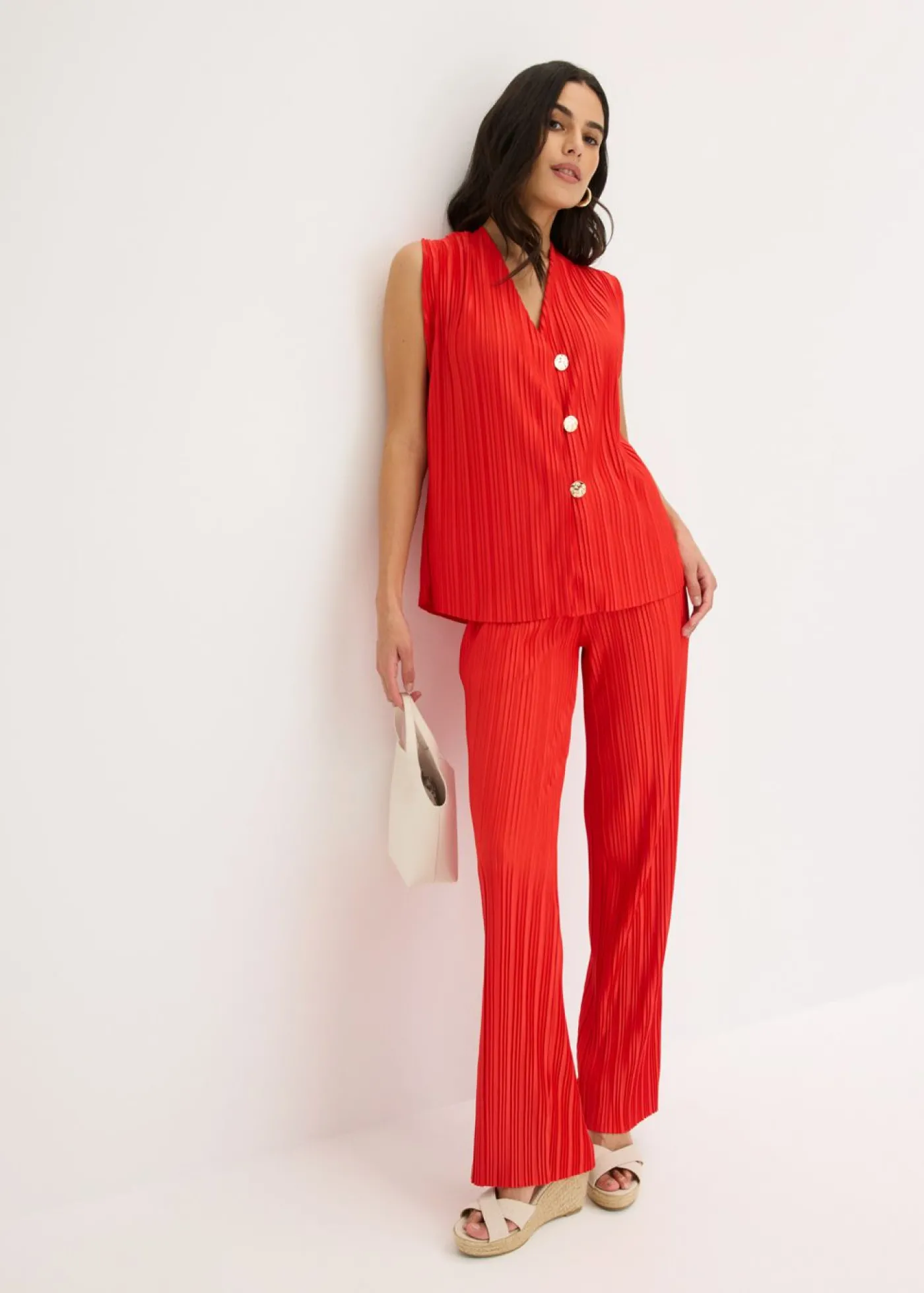 bonprix bonprix Pantalón de punto con plisado fresa Online