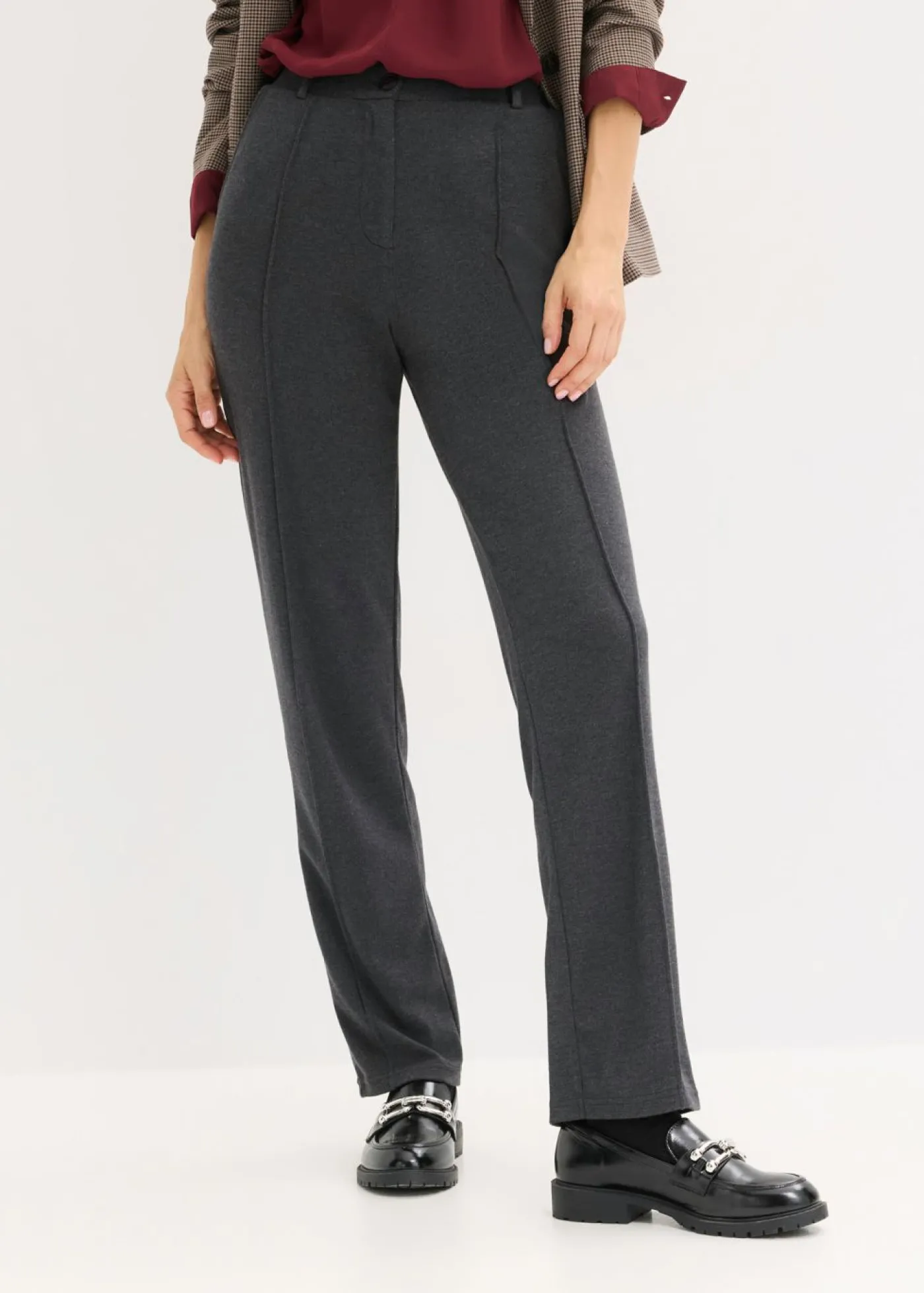 bonprix bonprix Pantalón de punto de algodón con ribete antracita jaspeado moteado Clearance
