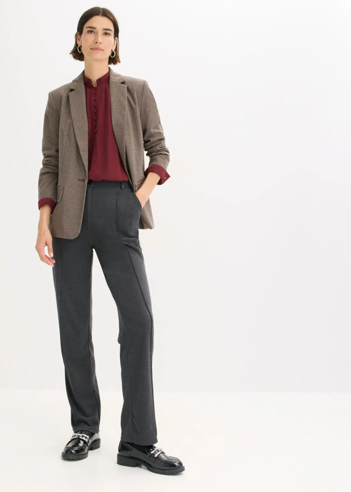 bonprix bonprix Pantalón de punto de algodón con ribete antracita jaspeado moteado Clearance