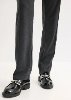 bonprix bonprix Pantalón de punto de algodón con ribete antracita jaspeado moteado Clearance