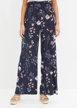 bonprix bonprix Pantalón de punto de crepé ligero azul marino con flores Outlet