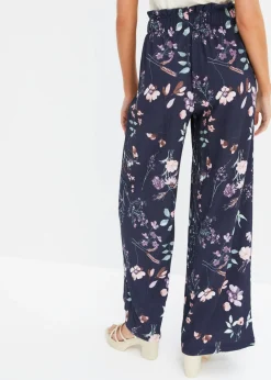 bonprix bonprix Pantalón de punto de crepé ligero azul marino con flores Outlet