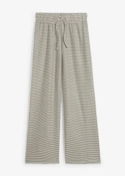 bonprix bonprix Pantalón de punto de mezcla de algodón con cordón y diseño de rayas negro-blanco lana con rayas Discount
