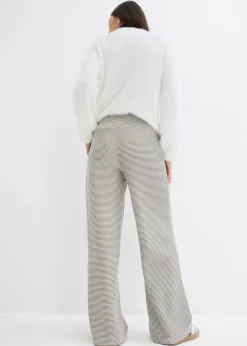 bonprix bonprix Pantalón de punto de mezcla de algodón con cordón y diseño de rayas negro-blanco lana con rayas Discount