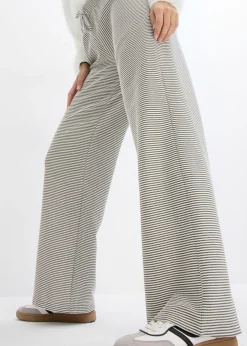 bonprix bonprix Pantalón de punto de mezcla de algodón con cordón y diseño de rayas negro-blanco lana con rayas Discount
