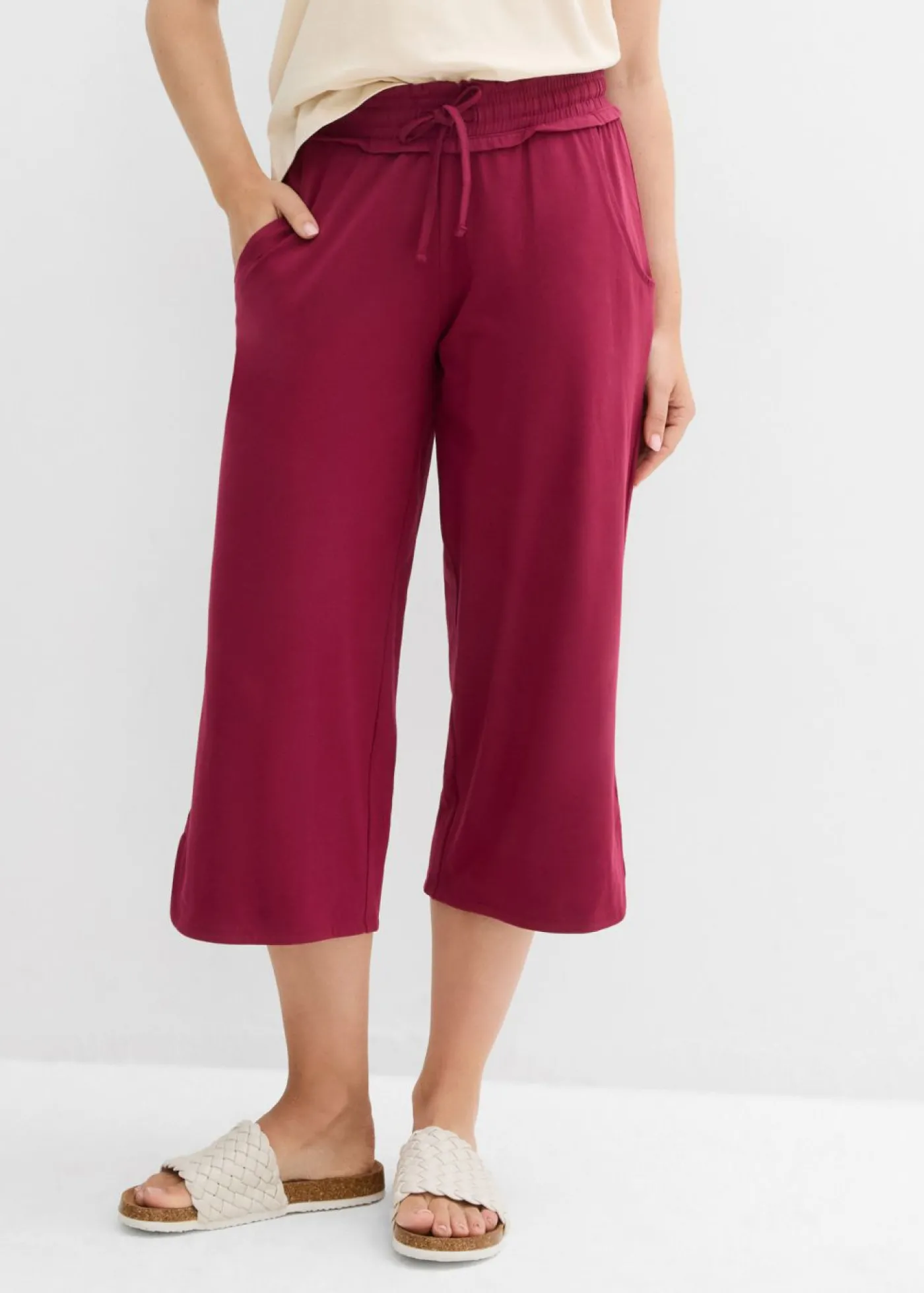 bonprix bonprix Pantalón de punto de mezcla de algodón Rojo azalea Online