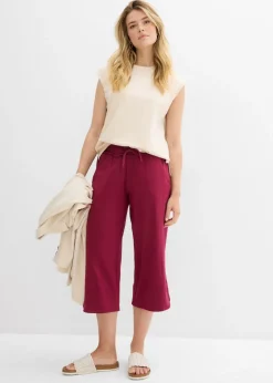 bonprix bonprix Pantalón de punto de mezcla de algodón Rojo azalea Online