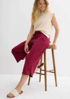 bonprix bonprix Pantalón de punto de mezcla de algodón Rojo azalea Online