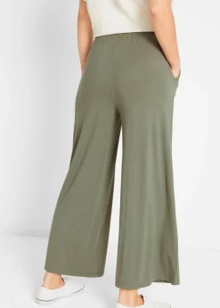 bonprix bonprix Pantalón de punto de mezcla de viscosa fluida, largo 7/8 Verde oliva Clearance