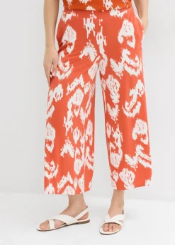 bonprix bonprix Pantalón de punto en mezcla de viscosa Cayena/blanco lana estampado Discount