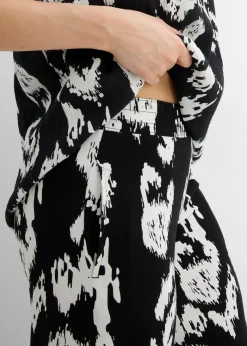 bonprix bonprix Pantalón de punto en mezcla de viscosa Negro-blanco lana estampado Sale