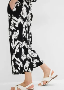 bonprix bonprix Pantalón de punto en mezcla de viscosa Negro-blanco lana estampado Sale