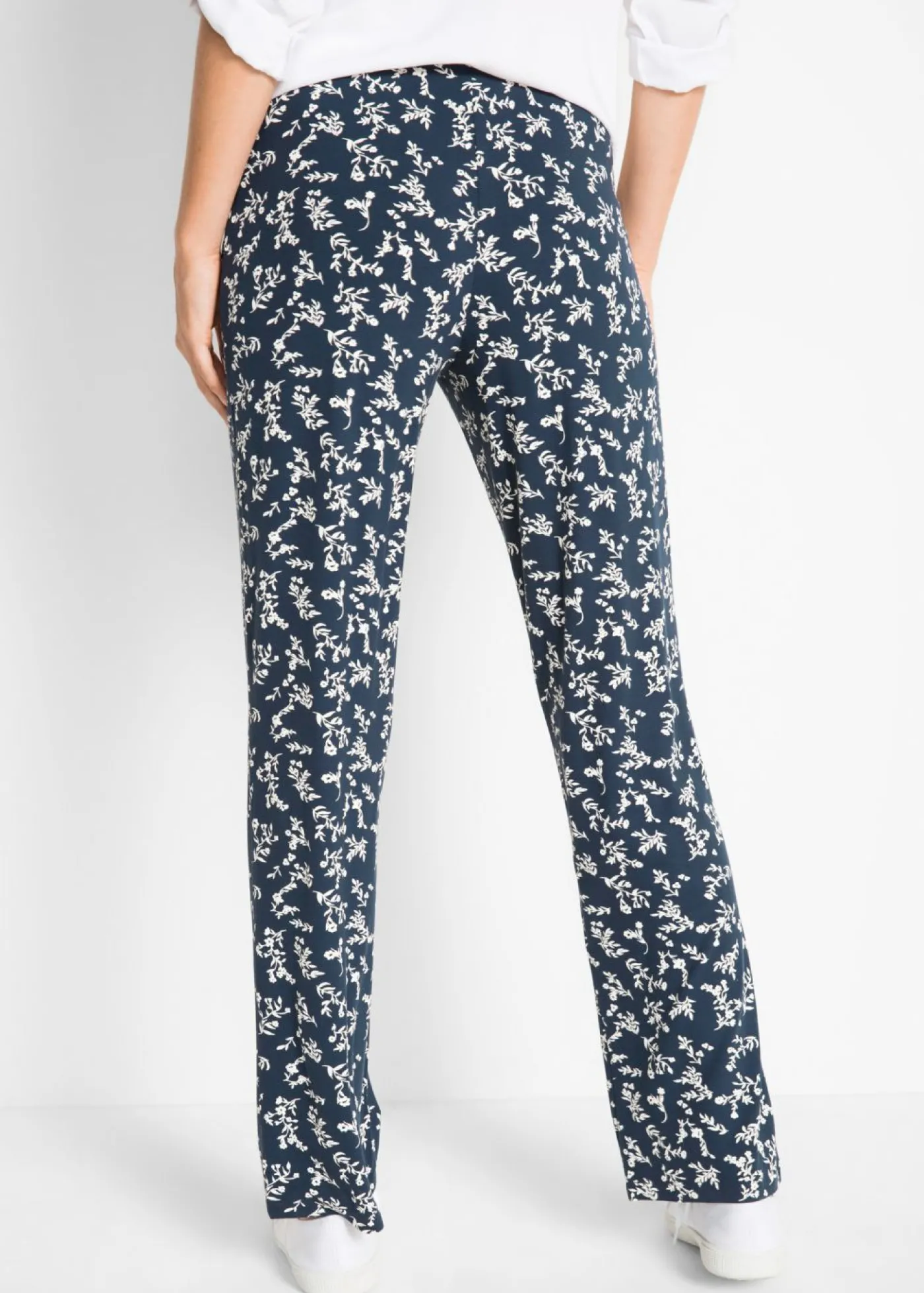 bonprix bonprix Pantalón de punto en mezcla de viscosa azul marino con flores