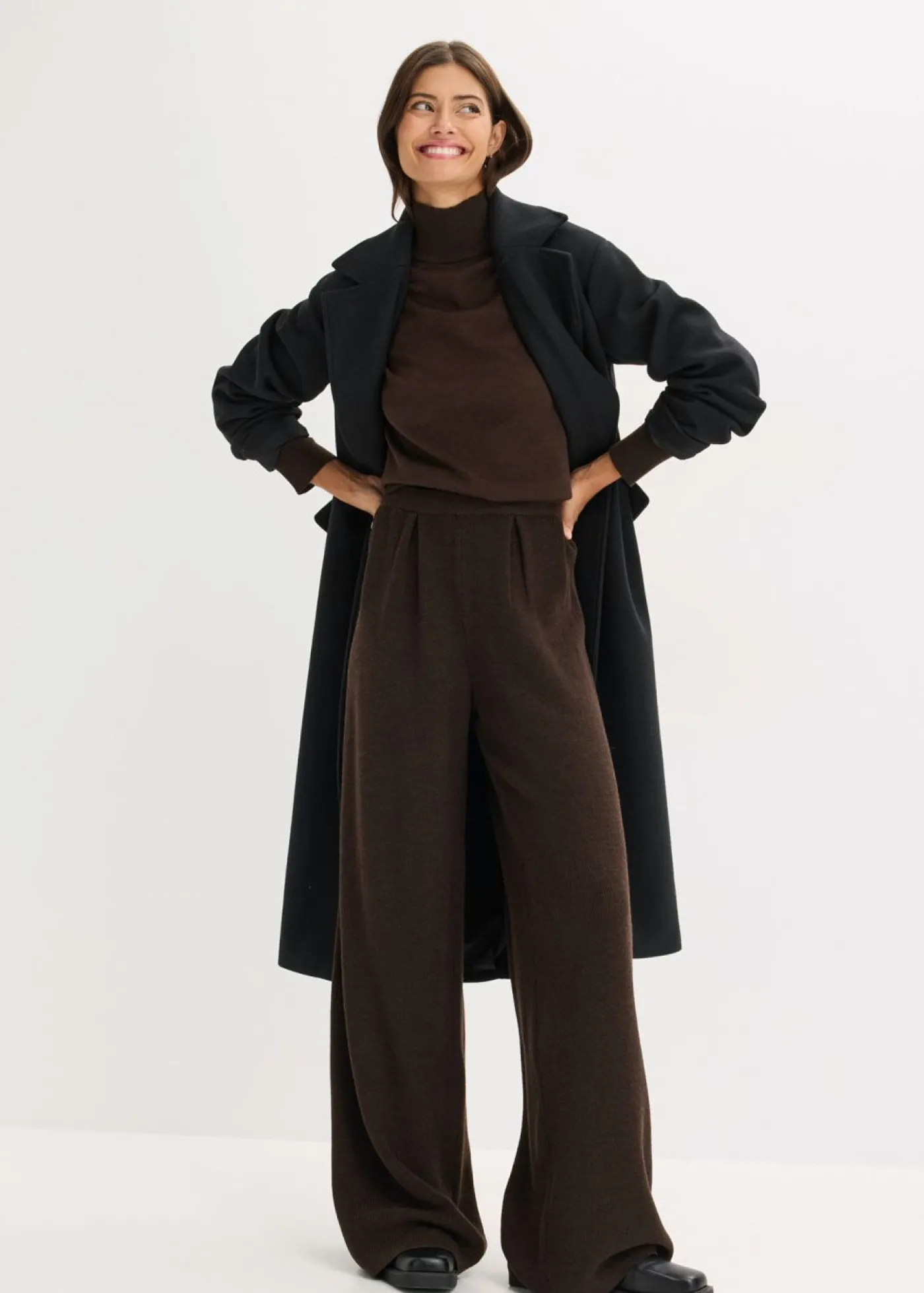 bonprix bonprix Pantalón de punto fino marrón oscuro moteado Online