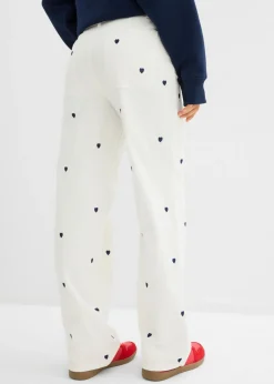 bonprix bonprix Pantalón de sarga con bordado Blanco lana/azul marino Sale