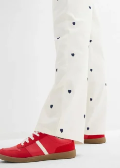 bonprix bonprix Pantalón de sarga con bordado Blanco lana/azul marino Sale