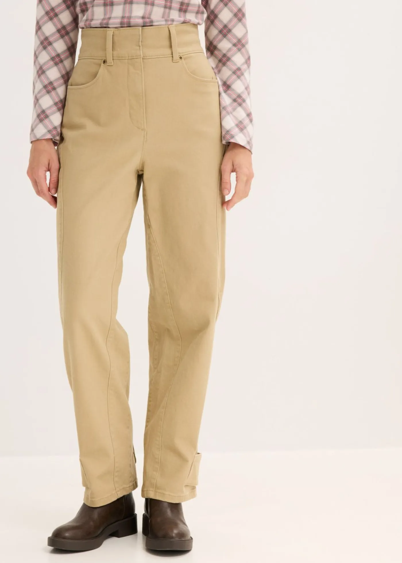bonprix bonprix Pantalón de sarga con cintura alta Caqui claro Outlet