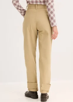 bonprix bonprix Pantalón de sarga con cintura alta Caqui claro Outlet